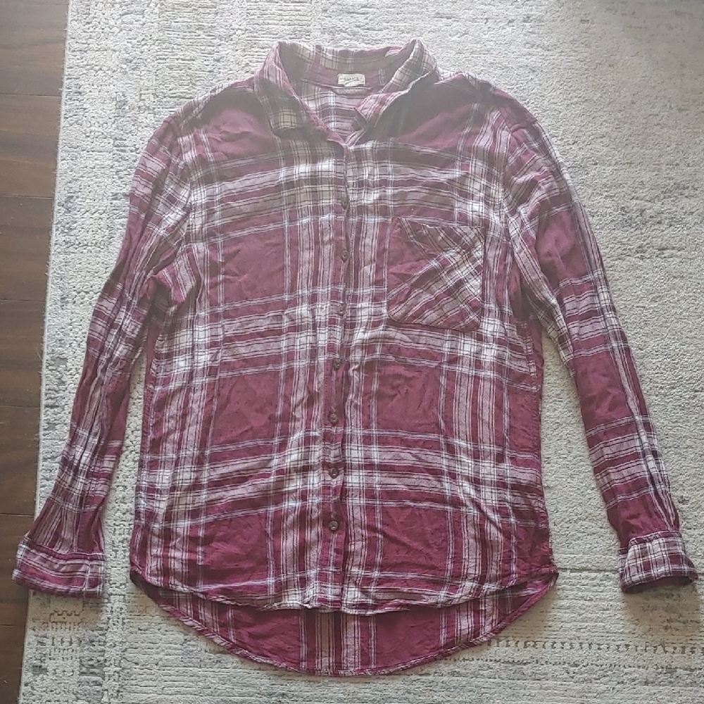 🍁2 For 15! Grg Lightweight Burgundy and White Plaid Shirt